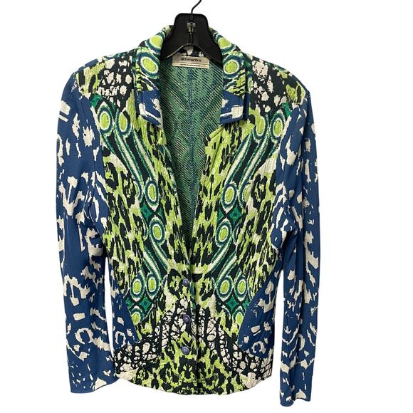Anthropologie Aldomartins Green Blue Abstract Print Knit Blazer Womens 6 AS IS - Picture 1 of 6